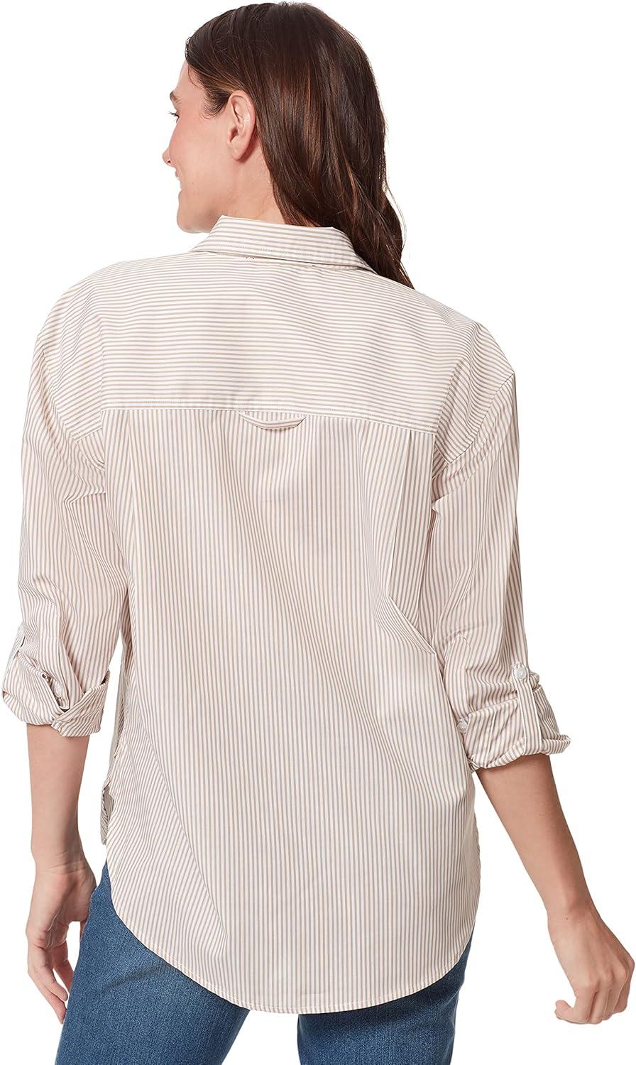 imageGloria Vanderbilt Womens Amanda Oversized Button Down Shirt with Rolltab SleevesBuckskin Stripe