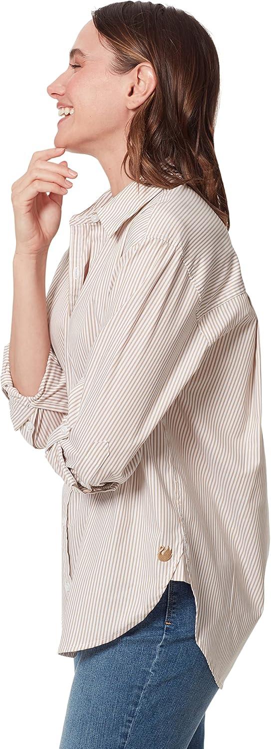 imageGloria Vanderbilt Womens Amanda Oversized Button Down Shirt with Rolltab SleevesBuckskin Stripe