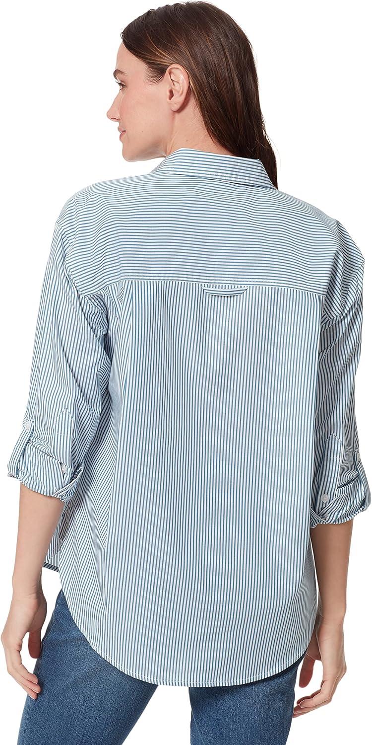 imageGloria Vanderbilt Womens Amanda Oversized Button Down Shirt with Rolltab SleevesCaspian Stripe