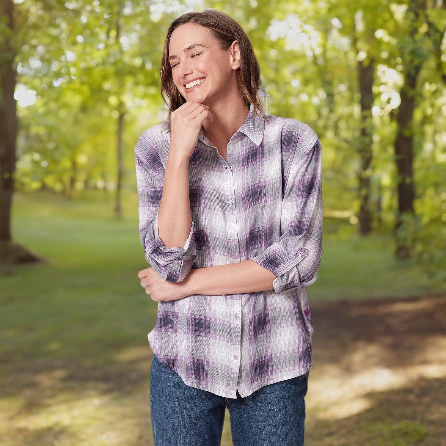 imageGloria Vanderbilt Womens Amanda Oversized Button Down Shirt with Rolltab SleevesDusty Iris Camp Plaid