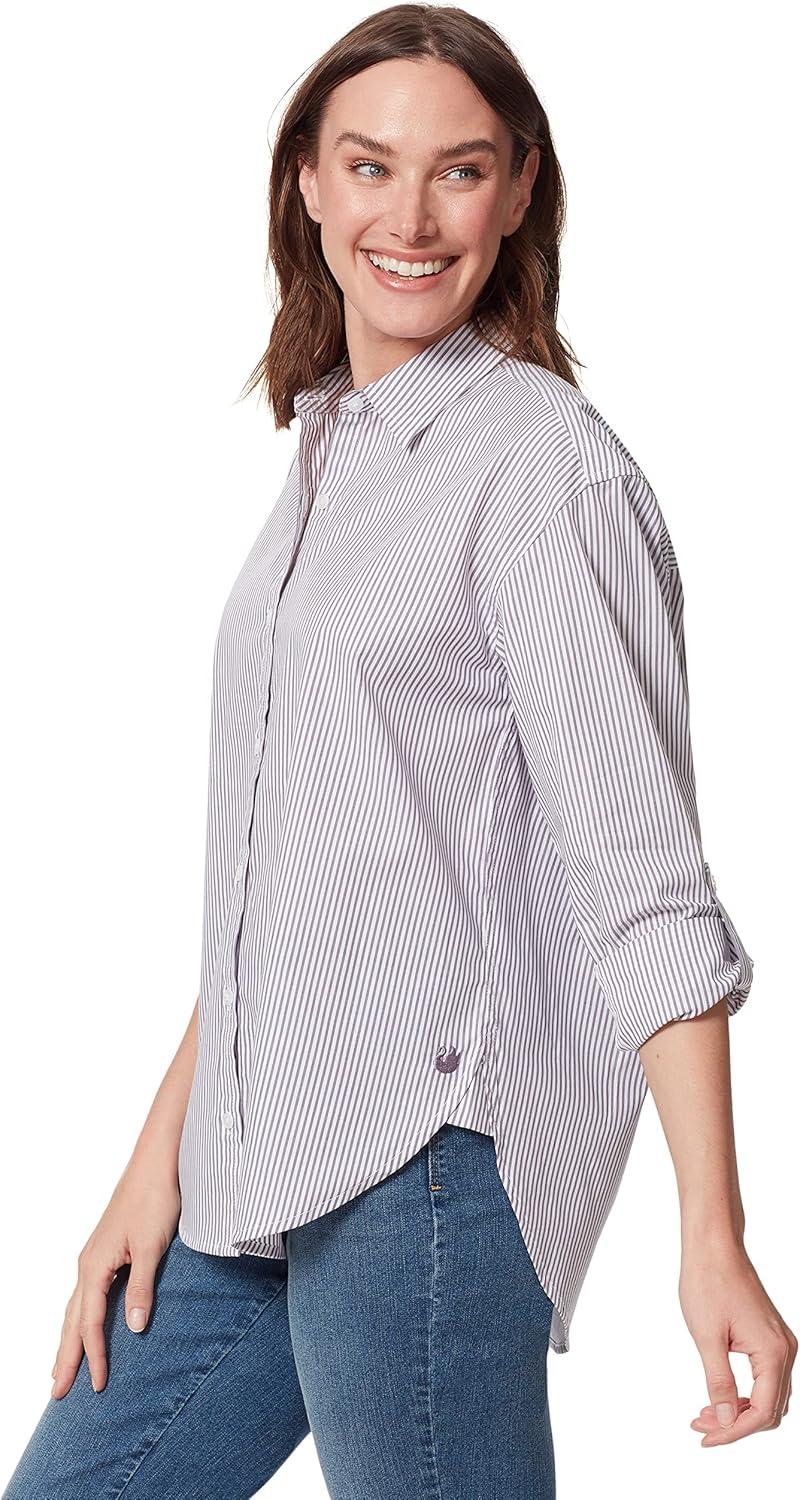 imageGloria Vanderbilt Womens Amanda Oversized Button Down Shirt with Rolltab SleevesDusty Iris Stripe