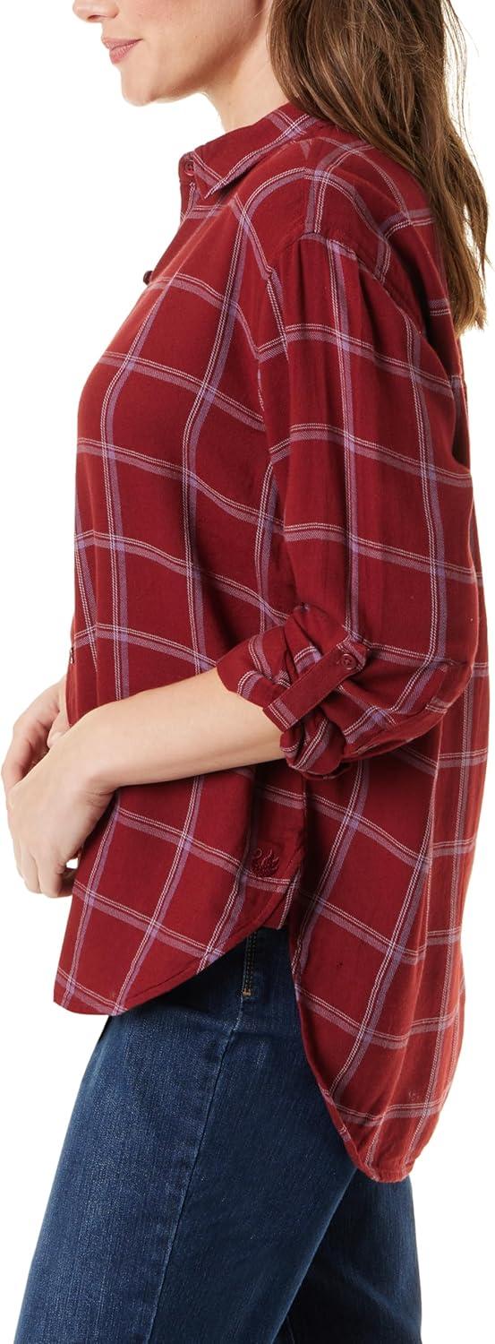 imageGloria Vanderbilt Womens Amanda Oversized Button Down Shirt with Rolltab SleevesGarnet Gem Autumn Windowpane