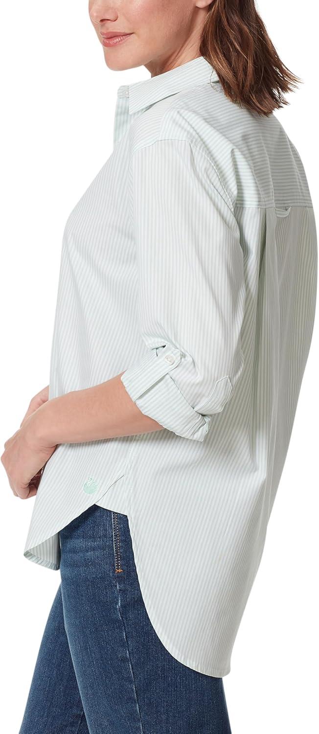 imageGloria Vanderbilt Womens Amanda Oversized Button Down Shirt with Rolltab SleevesJade Breeze Stripe