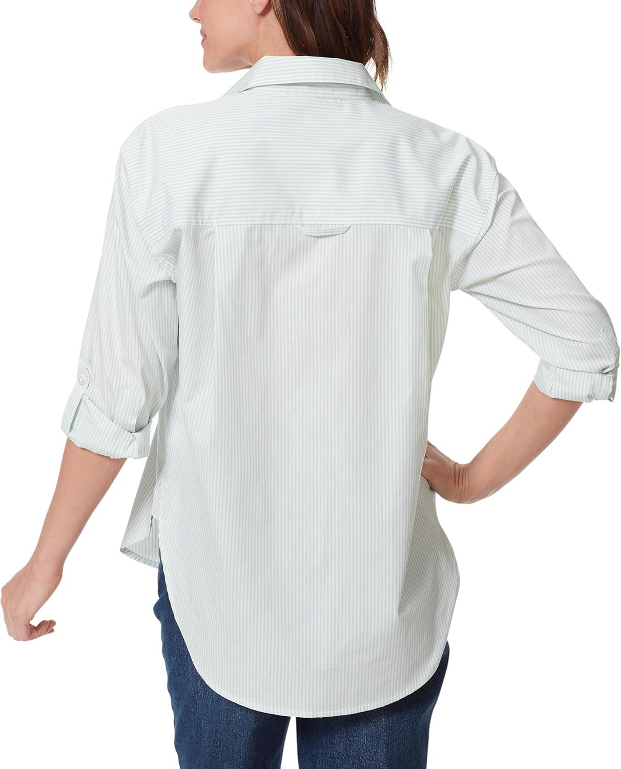 imageGloria Vanderbilt Womens Amanda Oversized Button Down Shirt with Rolltab SleevesJade Breeze Stripe