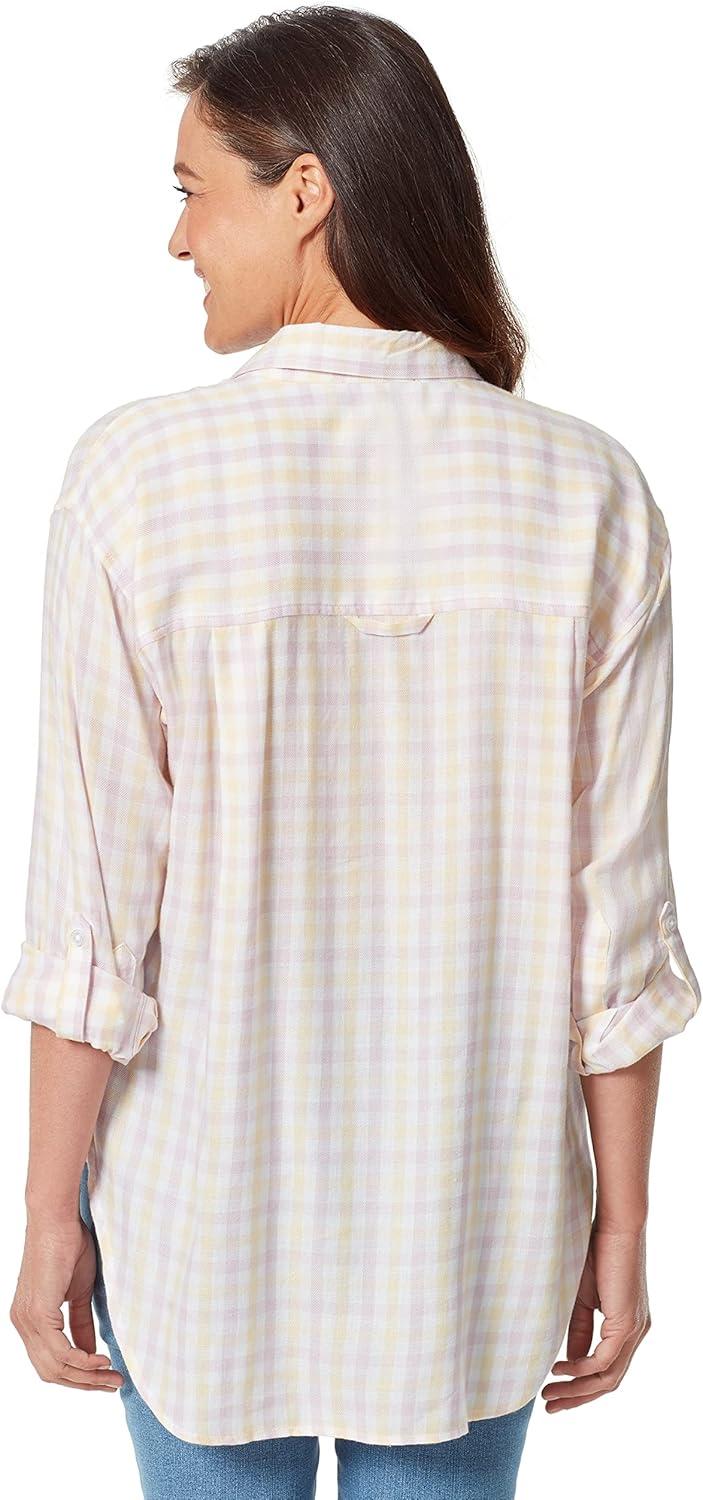 imageGloria Vanderbilt Womens Amanda Oversized Button Down Shirt with Rolltab SleevesMacadamia Woodland Gingham