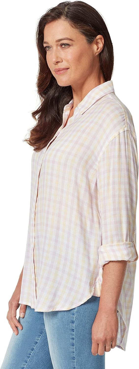 imageGloria Vanderbilt Womens Amanda Oversized Button Down Shirt with Rolltab SleevesMacadamia Woodland Gingham