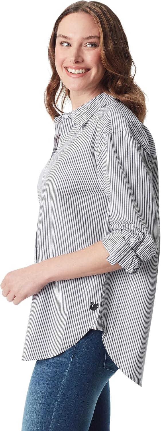 imageGloria Vanderbilt Womens Amanda Oversized Button Down Shirt with Rolltab SleevesMarine Navy Stripe