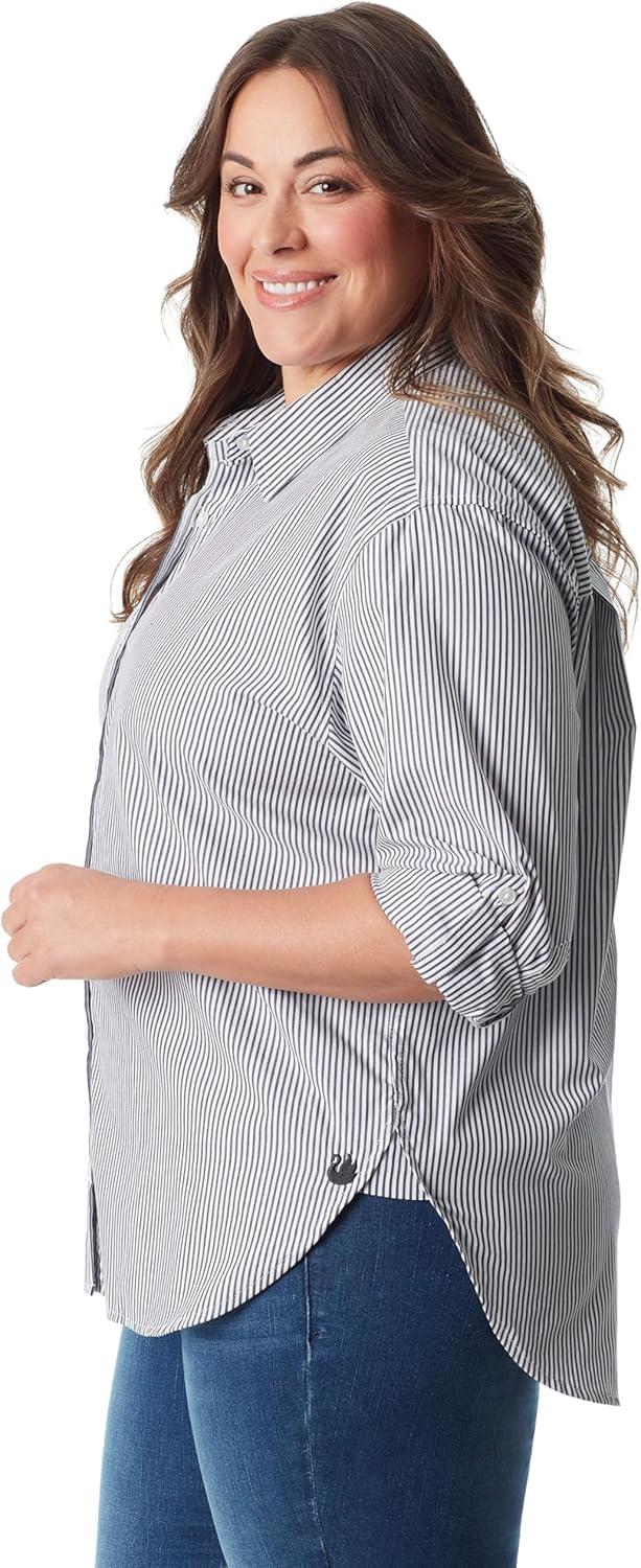 imageGloria Vanderbilt Womens Amanda Oversized Button Down Shirt with Rolltab SleevesMarine Navy Stripeds