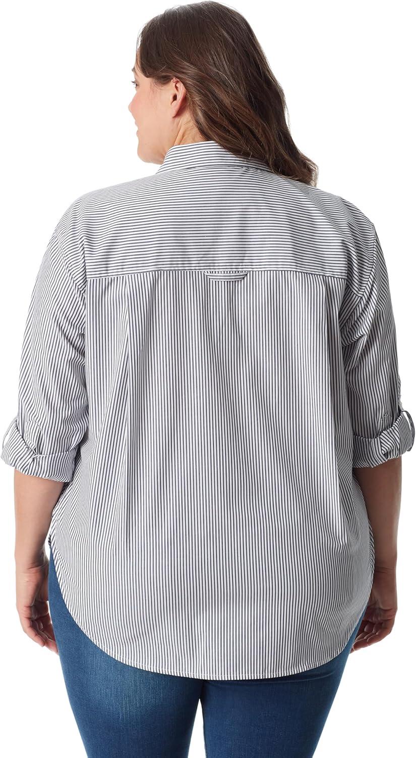 imageGloria Vanderbilt Womens Amanda Oversized Button Down Shirt with Rolltab SleevesMarine Navy Stripeds