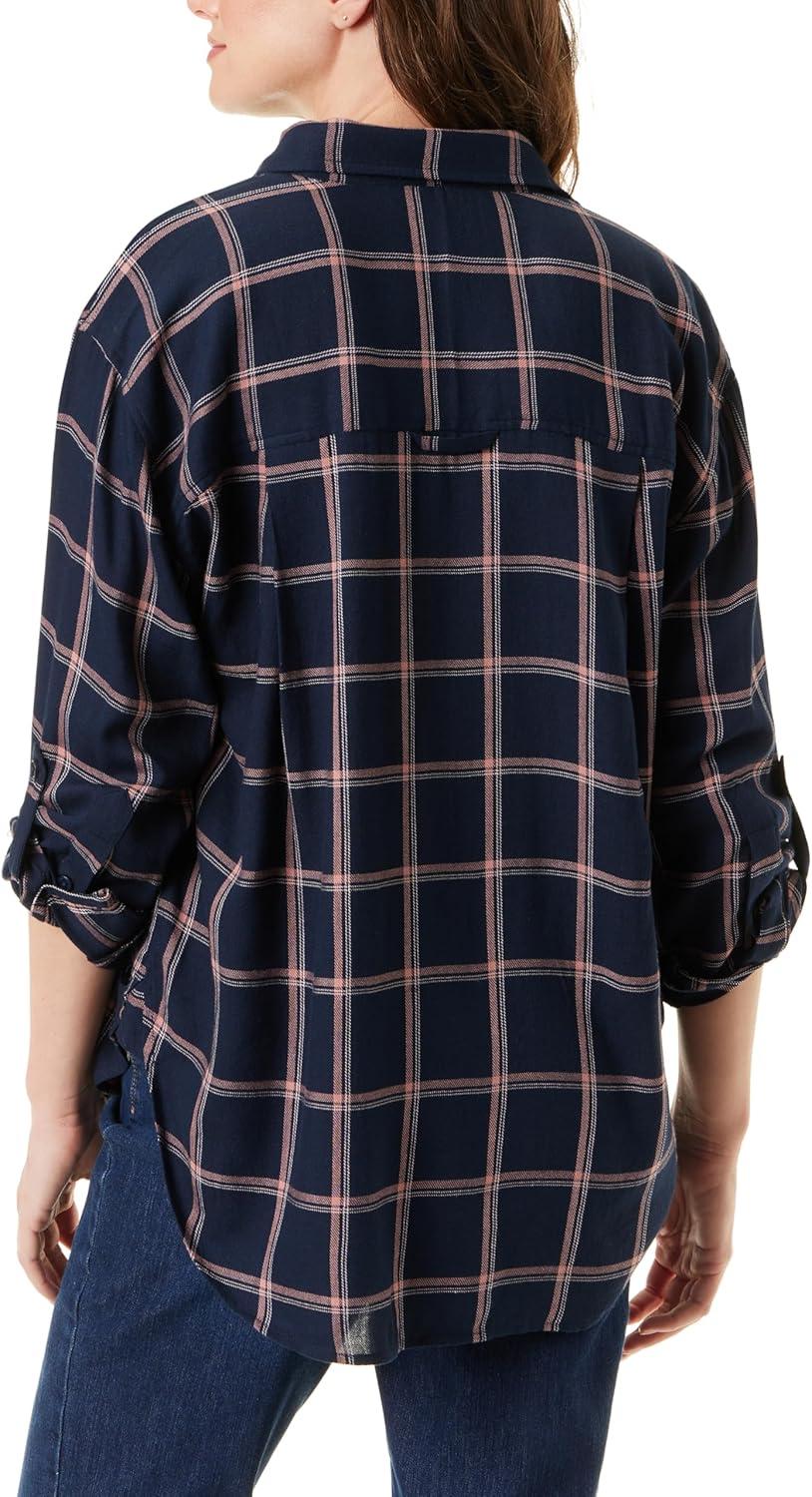 imageGloria Vanderbilt Womens Amanda Oversized Button Down Shirt with Rolltab SleevesMidnight Affair Autumn Windowpane