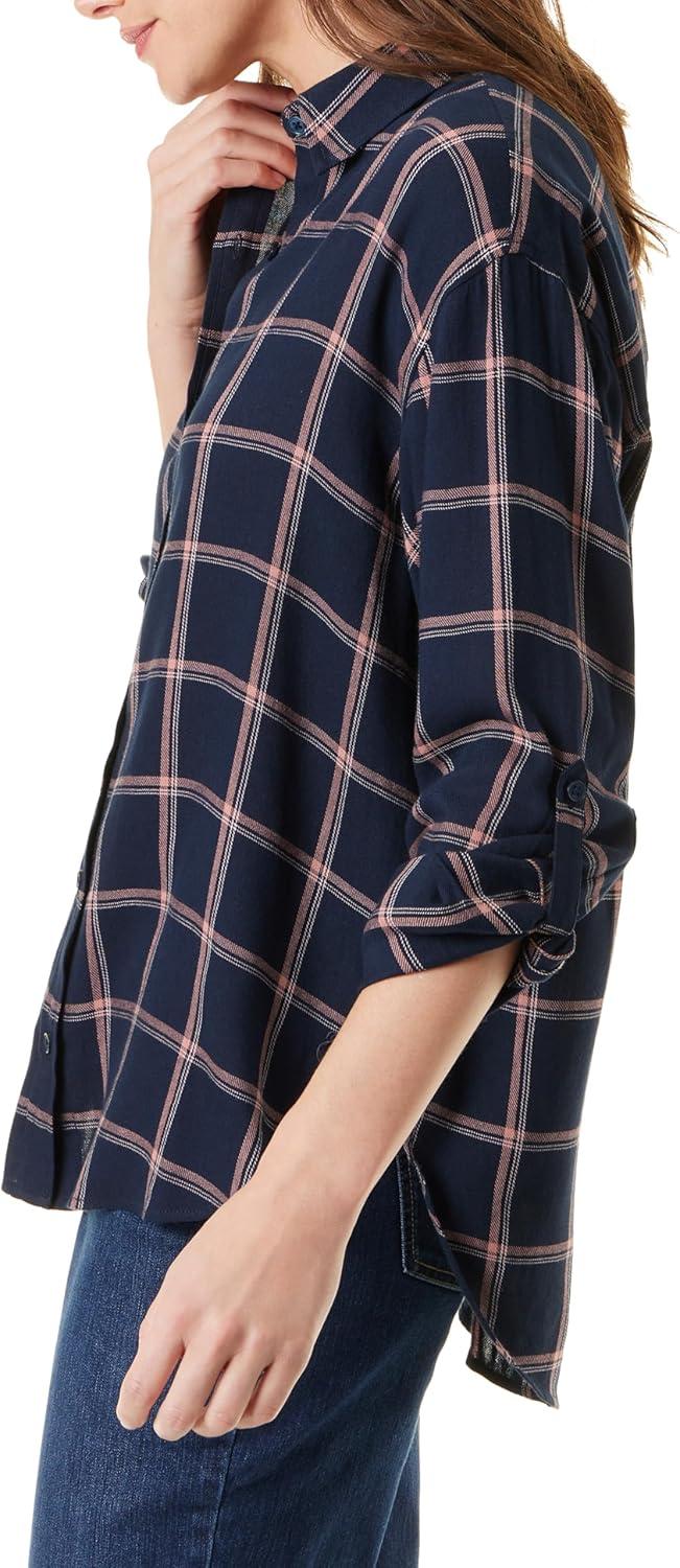 imageGloria Vanderbilt Womens Amanda Oversized Button Down Shirt with Rolltab SleevesMidnight Affair Autumn Windowpane