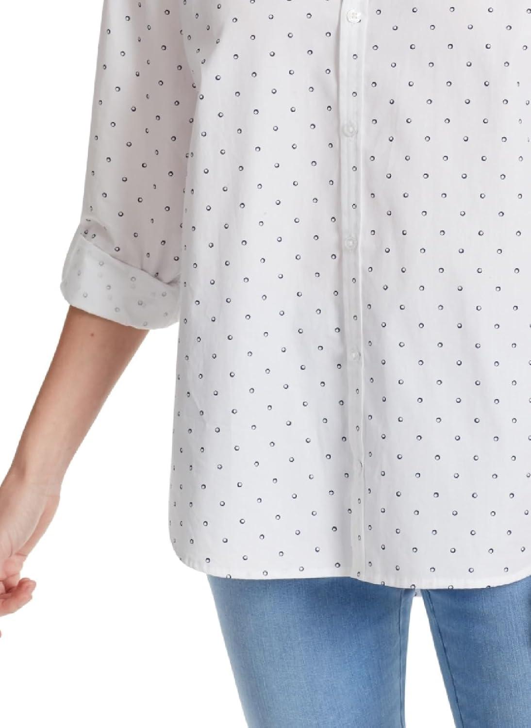 imageGloria Vanderbilt Womens Amanda Oversized Button Down Shirt with Rolltab SleevesMidnight Affair Fun Dots