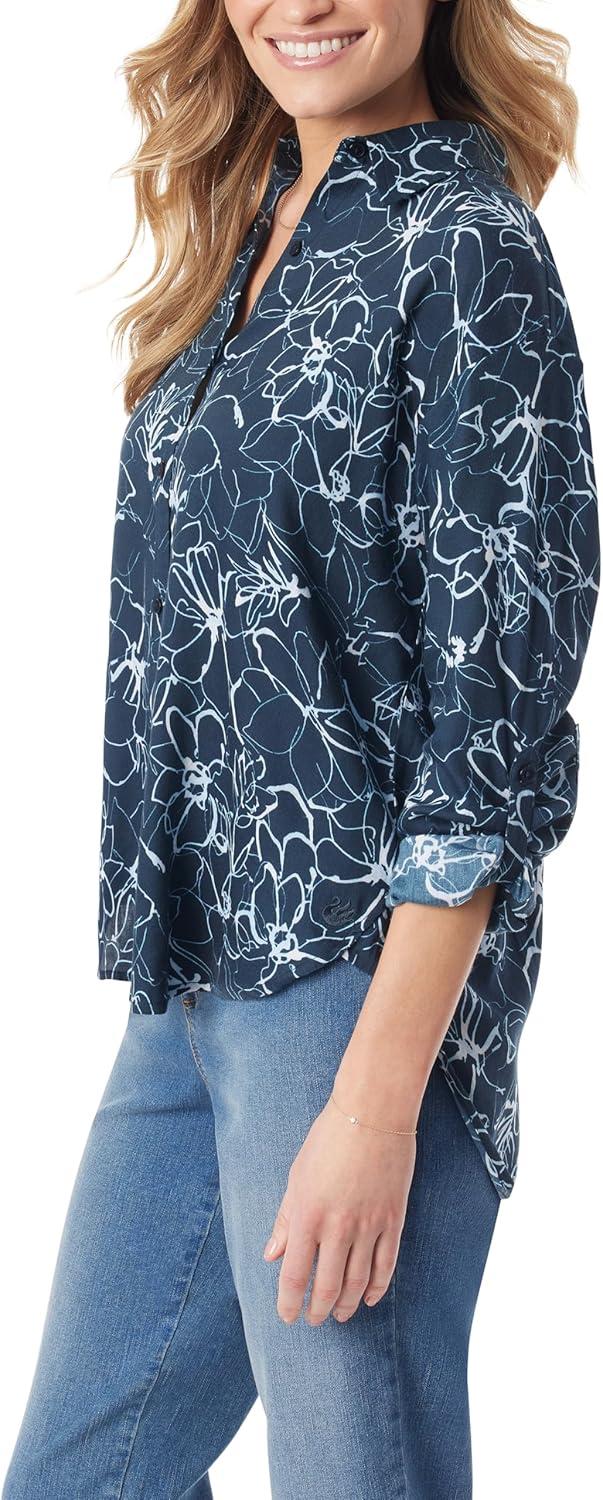 imageGloria Vanderbilt Womens Amanda Oversized Button Down Shirt with Rolltab SleevesMidnight Affair Ink Brush Floral