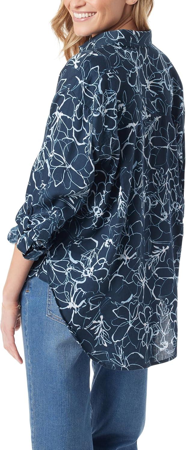 imageGloria Vanderbilt Womens Amanda Oversized Button Down Shirt with Rolltab SleevesMidnight Affair Ink Brush Floral