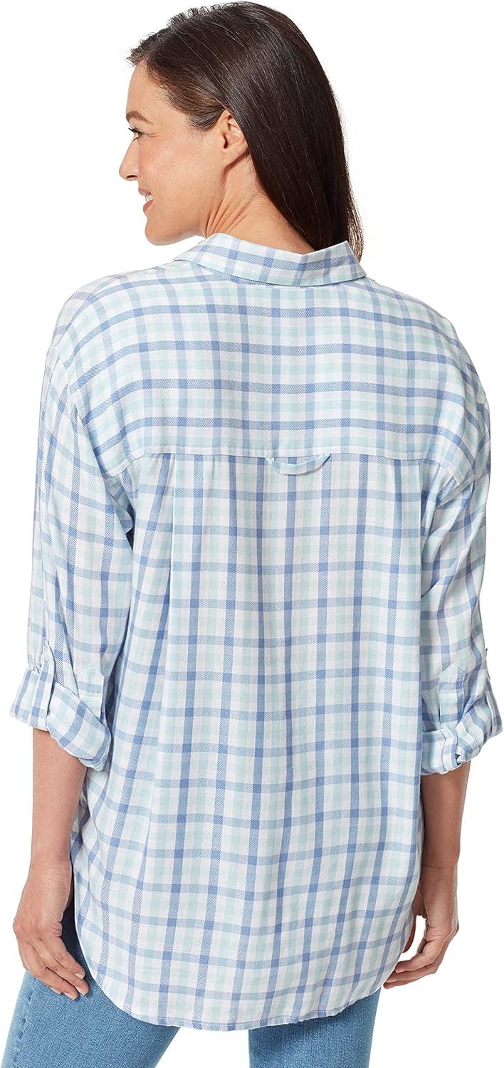imageGloria Vanderbilt Womens Amanda Oversized Button Down Shirt with Rolltab SleevesPale Sky Woodland Gingham