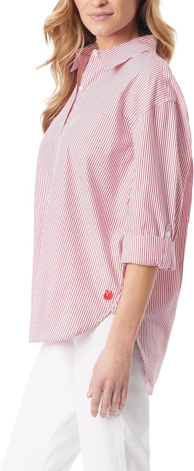 imageGloria Vanderbilt Womens Amanda Oversized Button Down Shirt with Rolltab SleevesRed Poppies Stripe