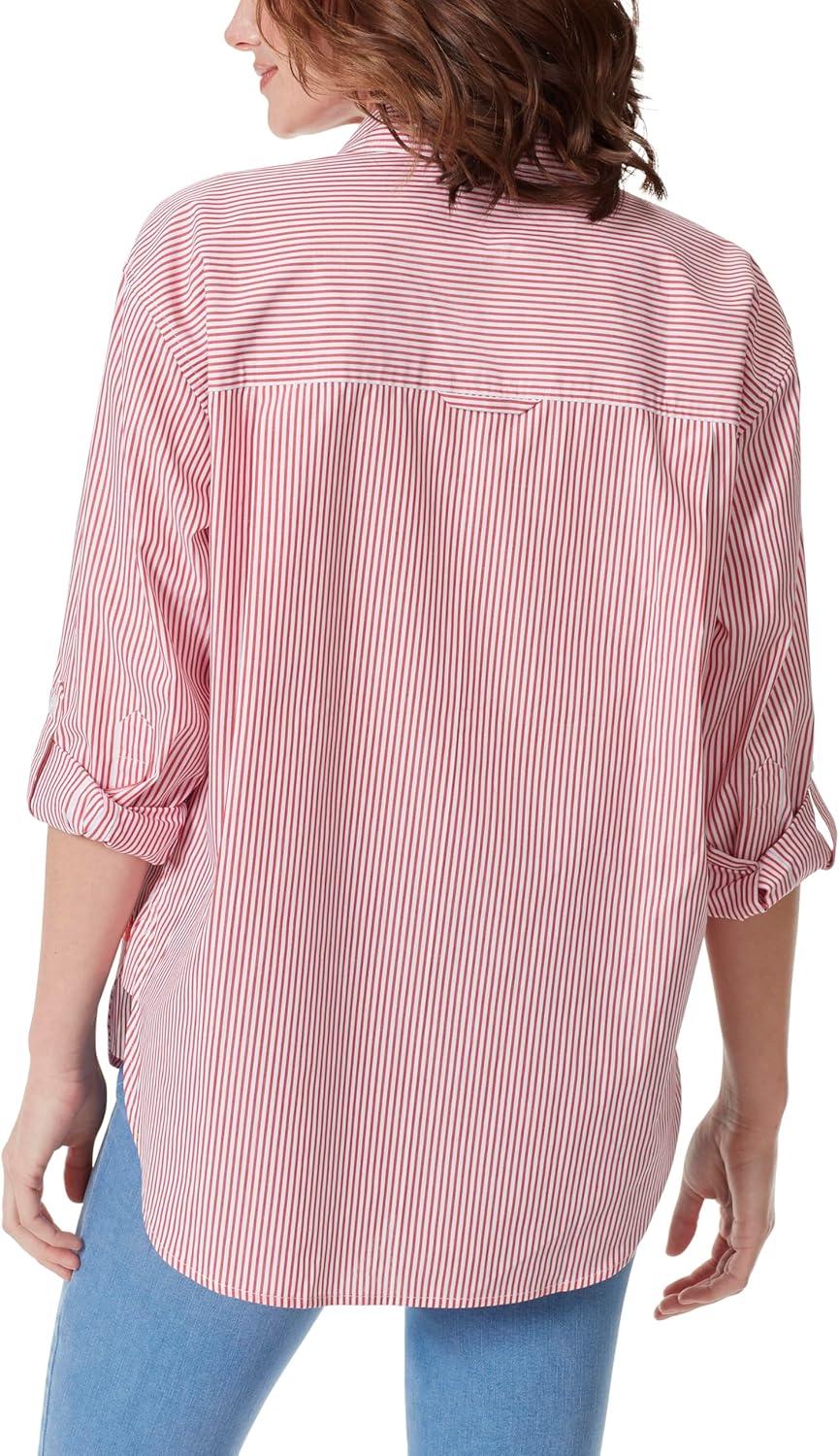 imageGloria Vanderbilt Womens Amanda Oversized Button Down Shirt with Rolltab SleevesRed Spark Stripe