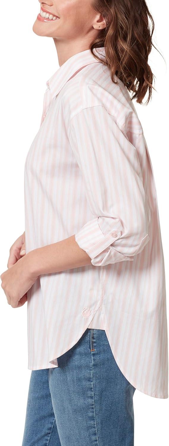 imageGloria Vanderbilt Womens Amanda Oversized Button Down Shirt with Rolltab SleevesRosy Pink Runway Stripe