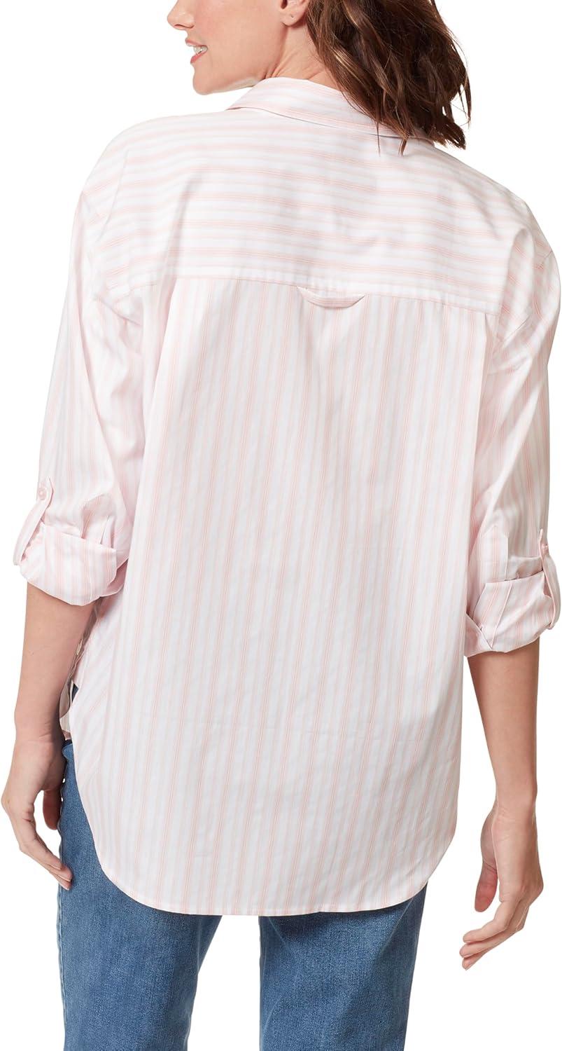 imageGloria Vanderbilt Womens Amanda Oversized Button Down Shirt with Rolltab SleevesRosy Pink Runway Stripe