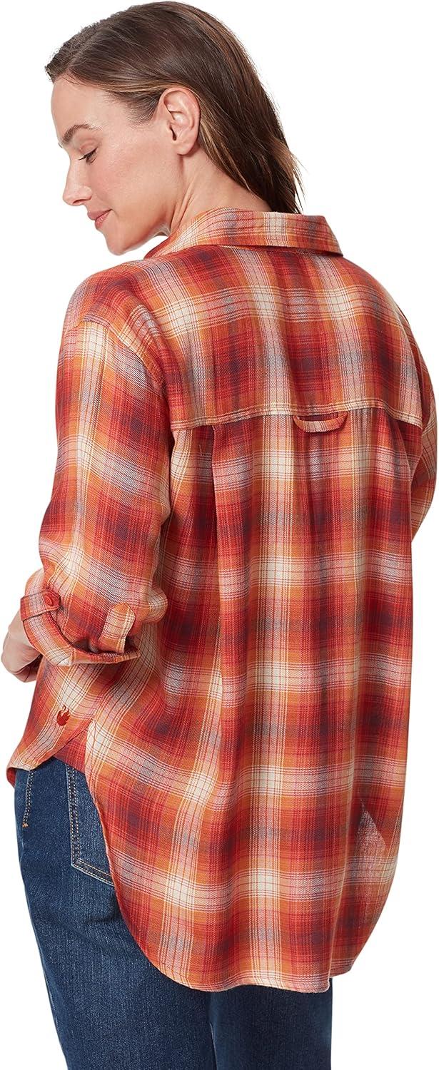 imageGloria Vanderbilt Womens Amanda Oversized Button Down Shirt with Rolltab SleevesSedona Spice Camp Plaid