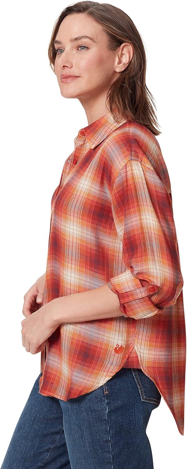 imageGloria Vanderbilt Womens Amanda Oversized Button Down Shirt with Rolltab SleevesSedona Spice Camp Plaid