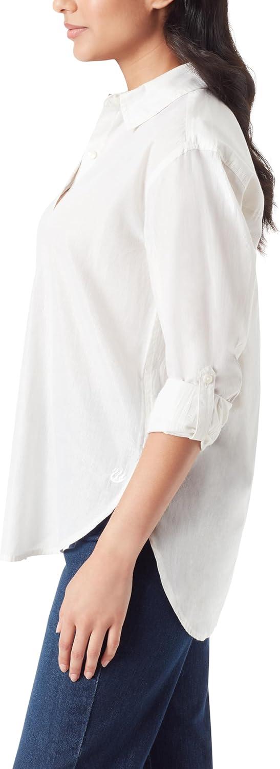 imageGloria Vanderbilt Womens Amanda Oversized Button Down Shirt with Rolltab SleevesVintage White Lurex