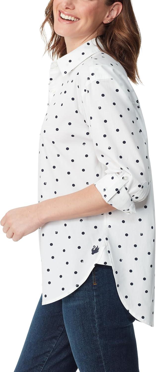 imageGloria Vanderbilt Womens Amanda Oversized Button Down Shirt with Rolltab SleevesVintage White Space Dots  Swan