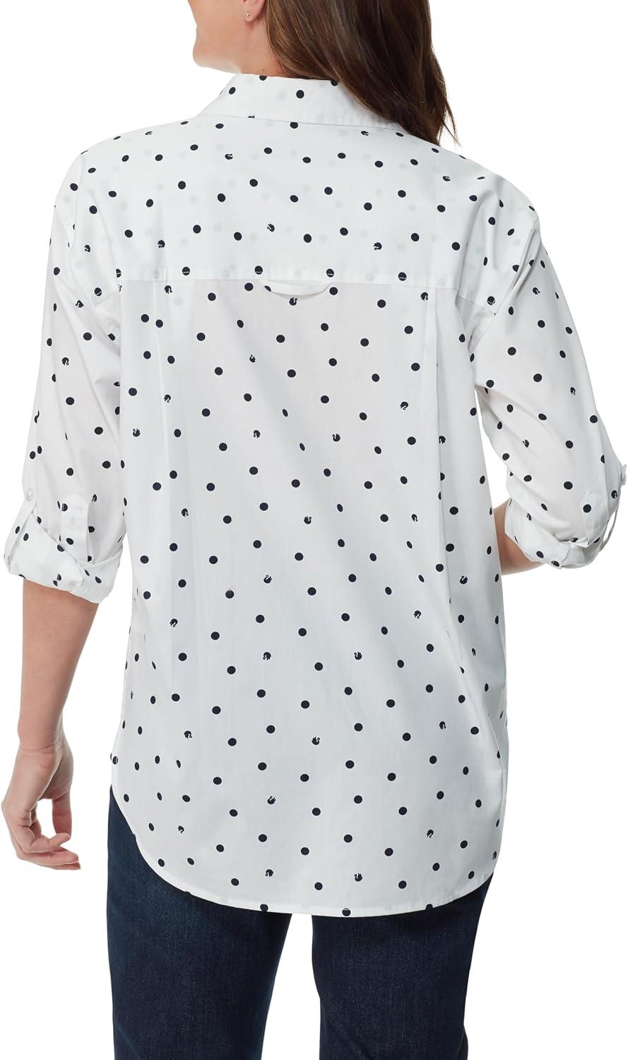 imageGloria Vanderbilt Womens Amanda Oversized Button Down Shirt with Rolltab SleevesVintage White Space Dots  Swan