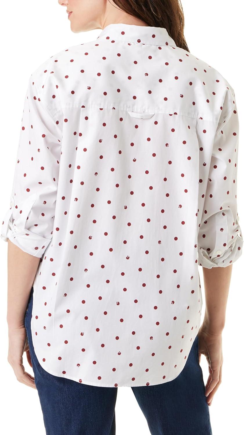 imageGloria Vanderbilt Womens Amanda Oversized Button Down Shirt with Rolltab SleevesVintage WhiteGarnet Gem Space Dots  Swan
