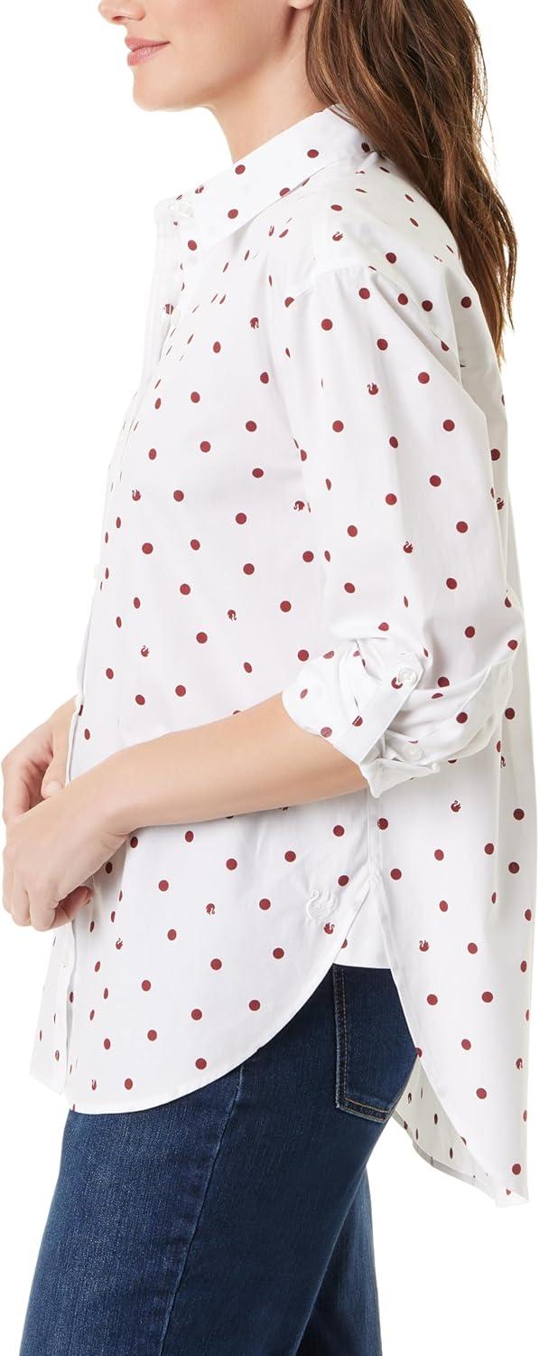 imageGloria Vanderbilt Womens Amanda Oversized Button Down Shirt with Rolltab SleevesVintage WhiteGarnet Gem Space Dots  Swan