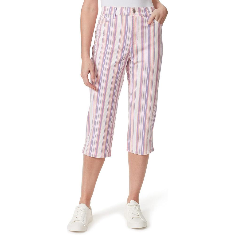 imageGloria Vanderbilt Womens Amanda Capri Jean RegularRibbon Pink  Screen Stripeds