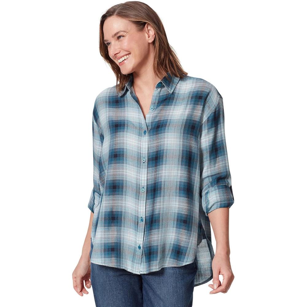 imageGloria Vanderbilt Womens Amanda Oversized Button Down Shirt with Rolltab SleevesCaspian Camp Plaid