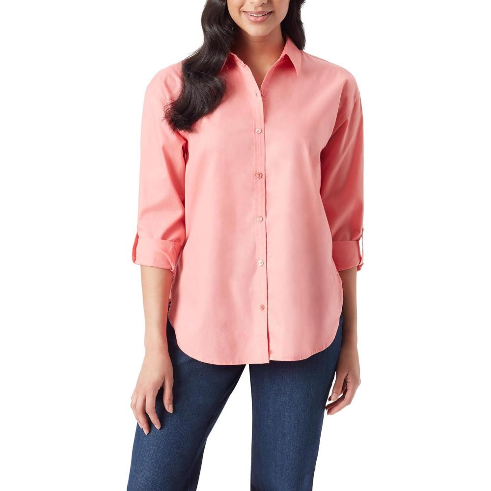 imageGloria Vanderbilt Womens Amanda Oversized Button Down Shirt with Rolltab SleevesMarjan Rose