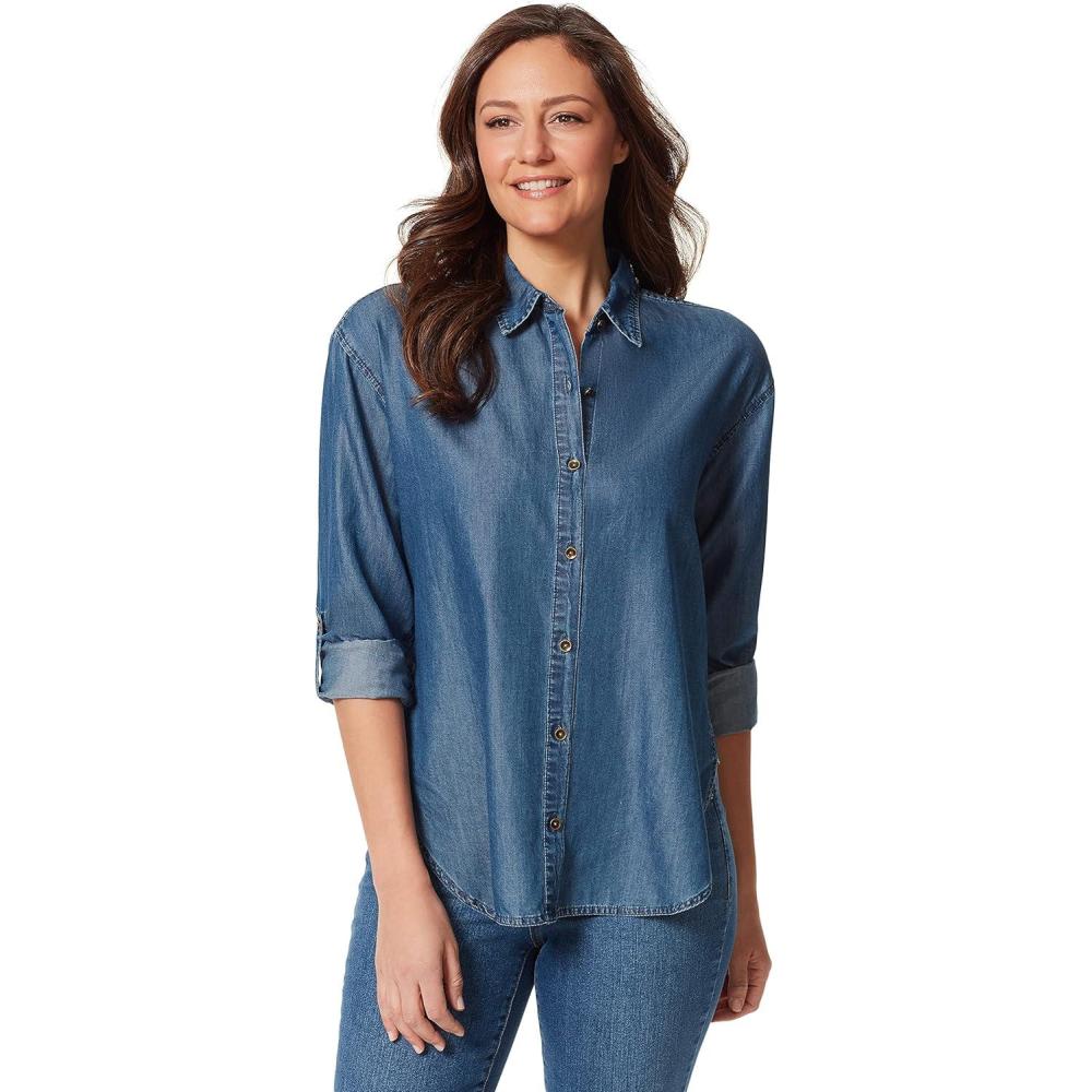 imageGloria Vanderbilt Womens Amanda Oversized Button Down Shirt with Rolltab SleevesMichigan