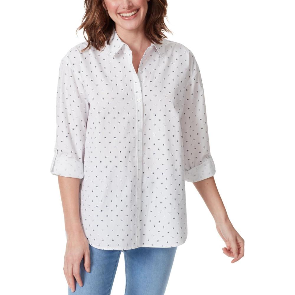 imageGloria Vanderbilt Womens Amanda Oversized Button Down Shirt with Rolltab SleevesMidnight Affair Fun Dots