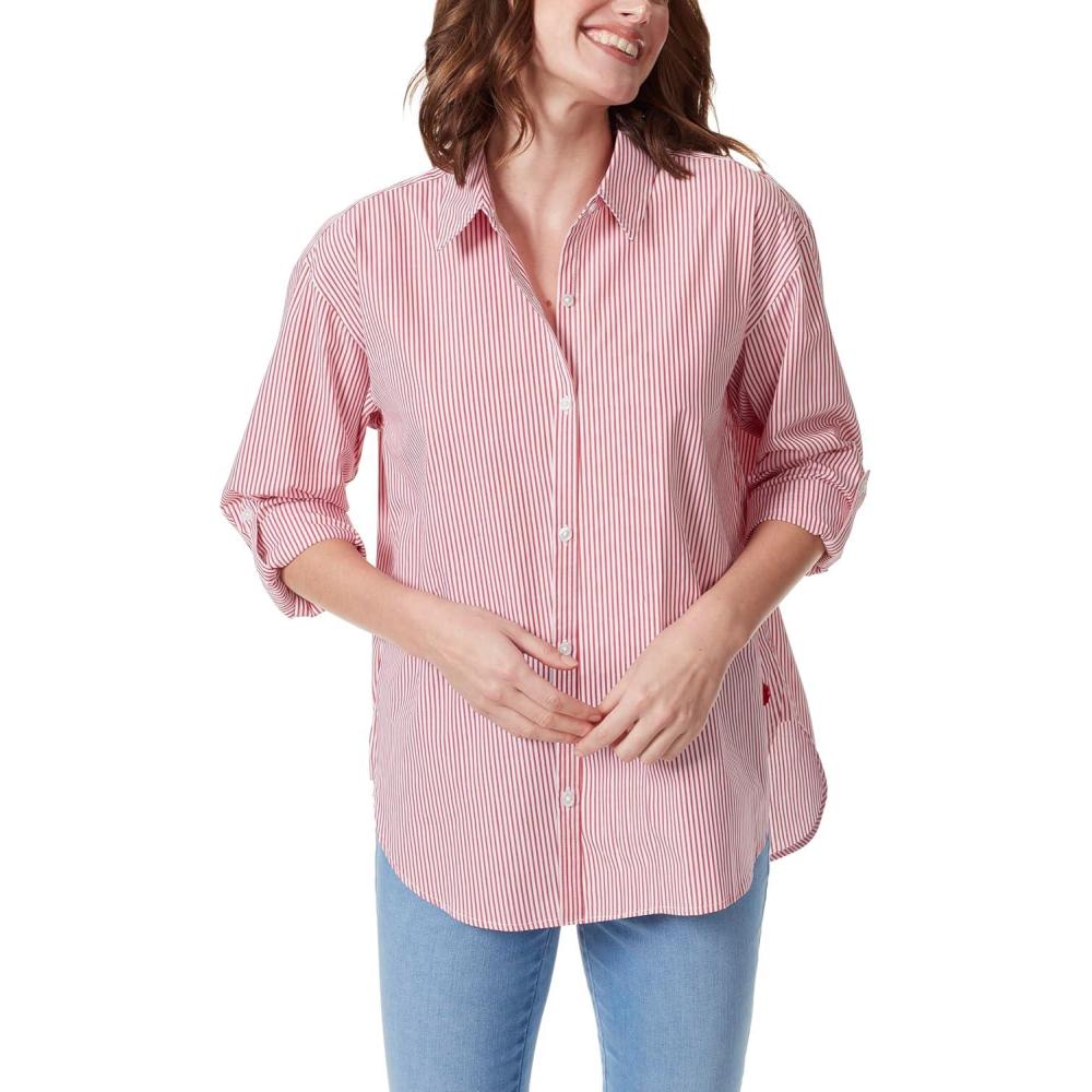 imageGloria Vanderbilt Womens Amanda Oversized Button Down Shirt with Rolltab SleevesRed Spark Stripe