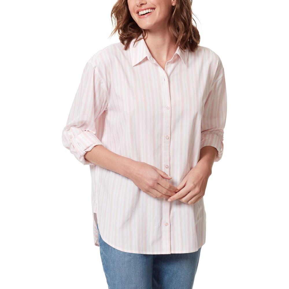 imageGloria Vanderbilt Womens Amanda Oversized Button Down Shirt with Rolltab SleevesRosy Pink Runway Stripe