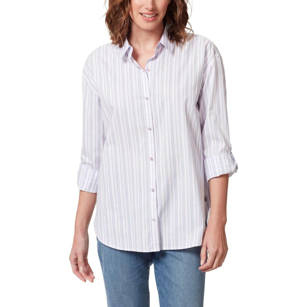 imageGloria Vanderbilt Womens Amanda Oversized Button Down Shirt with Rolltab SleevesSweet Violet Runway Stripe