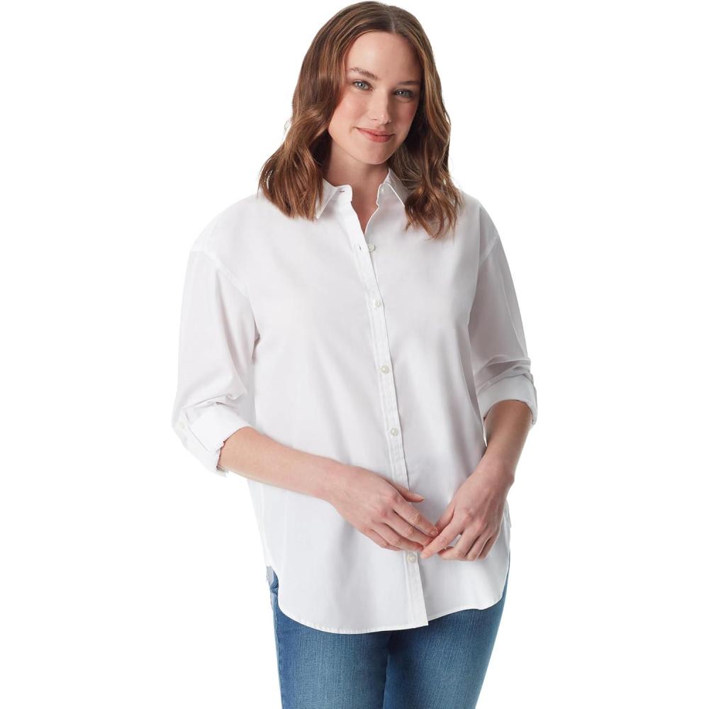 imageGloria Vanderbilt Womens Amanda Oversized Button Down Shirt with Rolltab SleevesVintage White