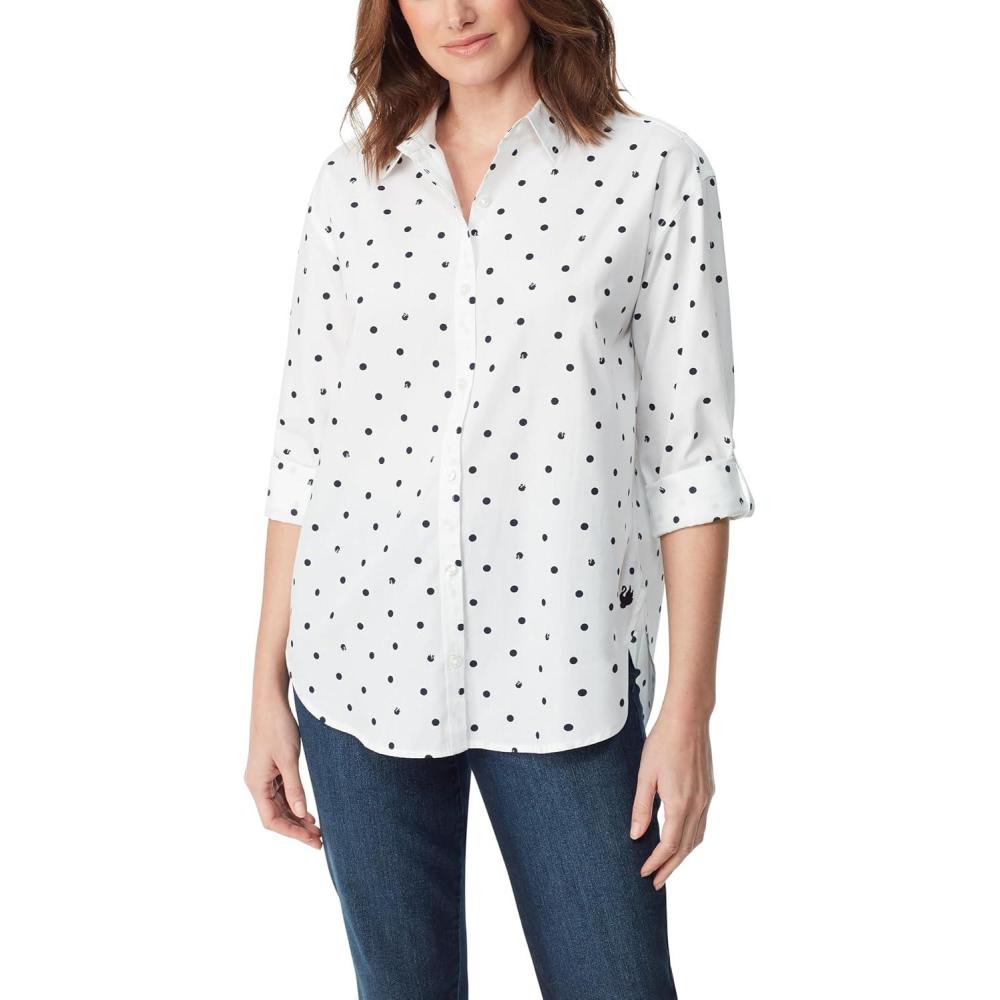 imageGloria Vanderbilt Womens Amanda Oversized Button Down Shirt with Rolltab SleevesVintage White Space Dots  Swan