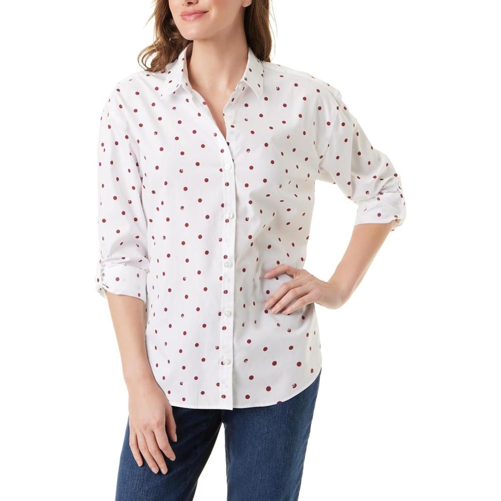 imageGloria Vanderbilt Womens Amanda Oversized Button Down Shirt with Rolltab SleevesVintage WhiteGarnet Gem Space Dots  Swan