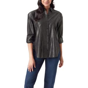 imageGloria Vanderbilt Womens Amanda Oversized Button Down Shirt with Rolltab SleevesBlack Lurex