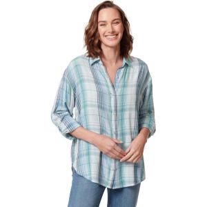 imageGloria Vanderbilt Womens Amanda Oversized Button Down Shirt with Rolltab SleevesBlue Breeze Spectra Plaid