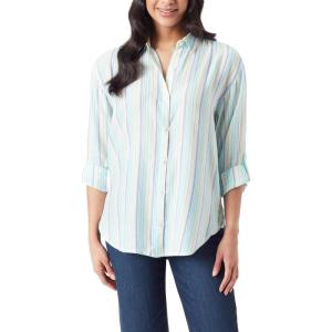 imageGloria Vanderbilt Womens Amanda Oversized Button Down Shirt with Rolltab SleevesClearwater Blue Greetings Stripe
