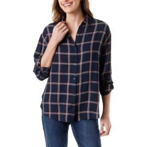imageGloria Vanderbilt Womens Amanda Oversized Button Down Shirt with Rolltab SleevesMidnight Affair Autumn Windowpane