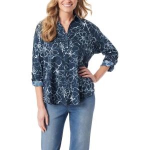 imageGloria Vanderbilt Womens Amanda Oversized Button Down Shirt with Rolltab SleevesMidnight Affair Ink Brush Floral