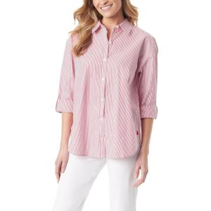 imageGloria Vanderbilt Womens Amanda Oversized Button Down Shirt with Rolltab SleevesRed Poppies Stripe