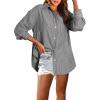 imageAstylish Women Blouses Oversized Striped Shirt Long Sleeve V Neck Button Down Work TopsBlack Stripe