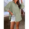 imageAstylish Women Blouses Oversized Striped Shirt Long Sleeve V Neck Button Down Work TopsGreen Stripe