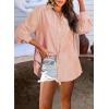 imageAstylish Women Blouses Oversized Striped Shirt Long Sleeve V Neck Button Down Work TopsKhaki Stripe